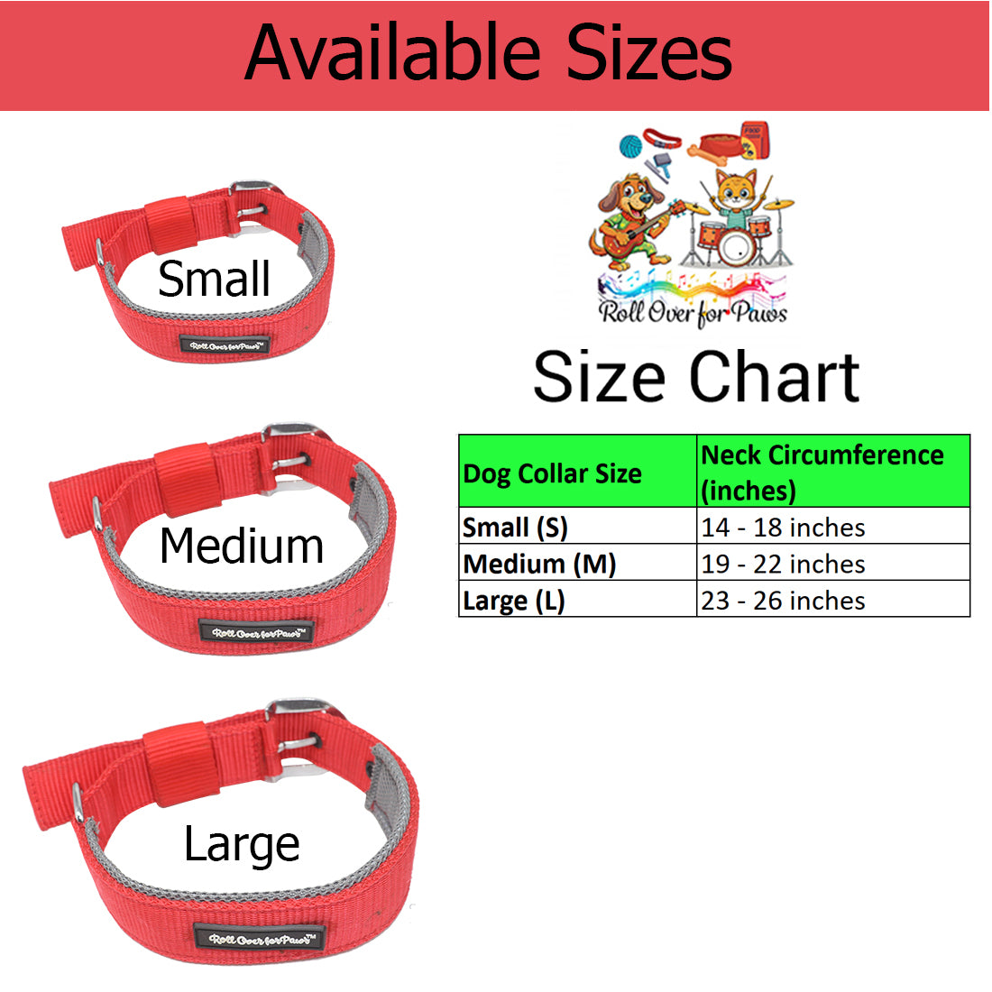 Rolloverforpaws 18-Inch Padded Dog Collar – Double-Layered Nylon with Soft Cushion & Metal Buckle – Adjustable, Durable & Comfortable for Small Dogs – Secure Fit for Walking & Training