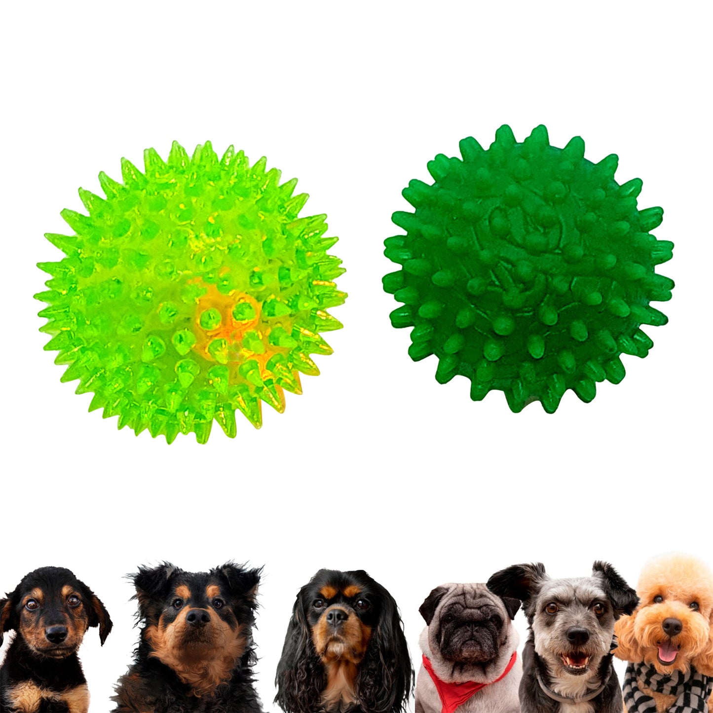 Rolloverforpaws Rubber Led Spiked Ball Dog Chew Toy, Assorted- 2.5 inch Durable, Soft, and Safe for Teeth & Gums with extra bounce | Interactive Fetch & Play Ball for Small, Medium & Large Dogs | Assorted Color