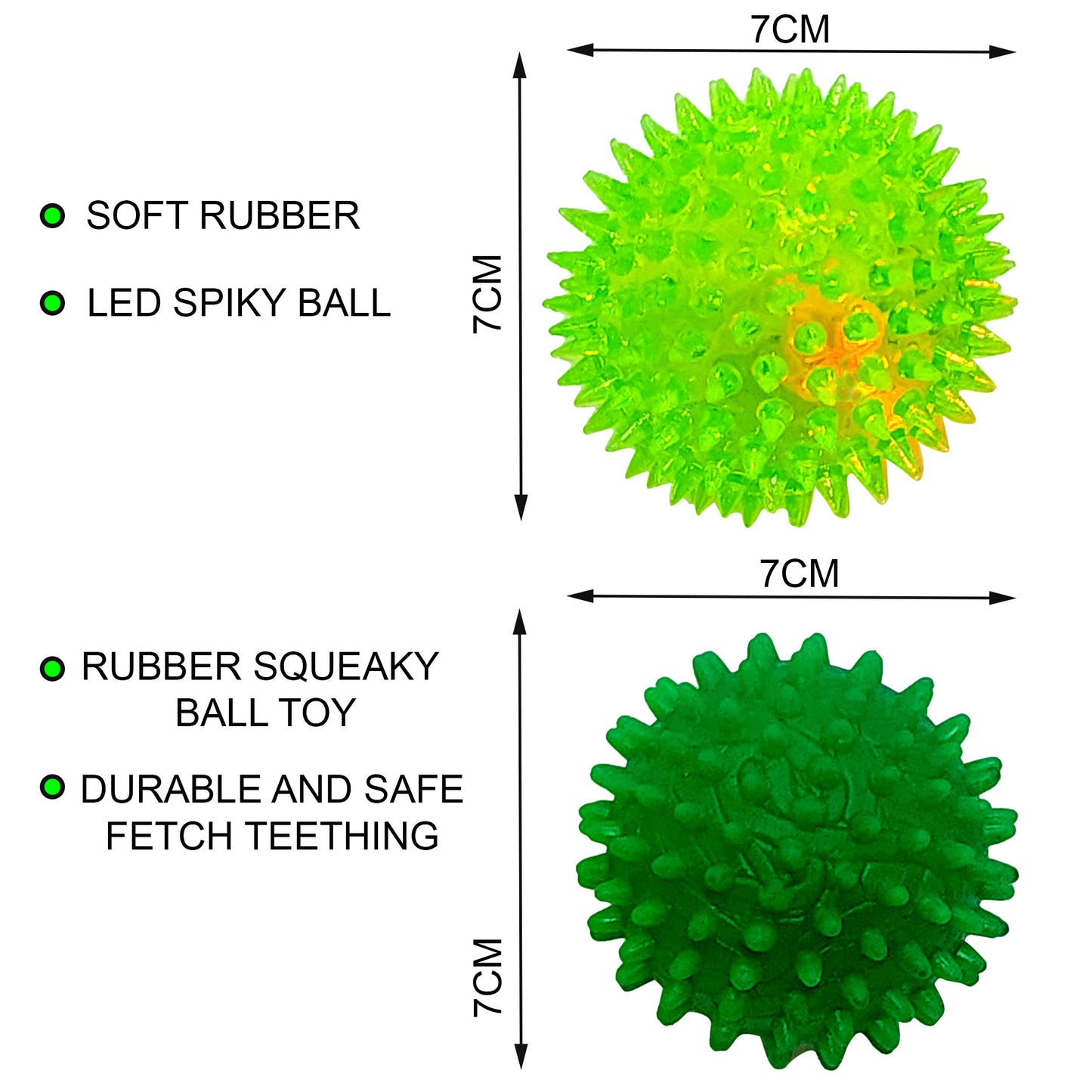 Rolloverforpaws Rubber Led Spiked Ball Dog Chew Toy, Assorted- 2.5 inch Durable, Soft, and Safe for Teeth & Gums with extra bounce | Interactive Fetch & Play Ball for Small, Medium & Large Dogs | Assorted Color