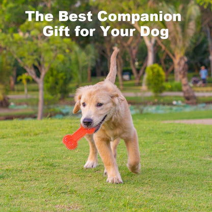 Rolloverforpaws Squeak Dog Chew Bone Toy - 5 inch Durable, Soft, and Safe for Teeth & Gums with extra bounce | Interactive Fetch & Play Ball for Small, Medium & Large Dogs