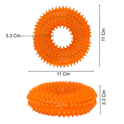 Rolloverforpaws Squeak Dog Chew Ring Toy - 4 inch Durable, Soft, and Safe for Teeth & Gums with extra bounce | Interactive Fetch & Play Ring Toy for Small, Medium & Large Dogs