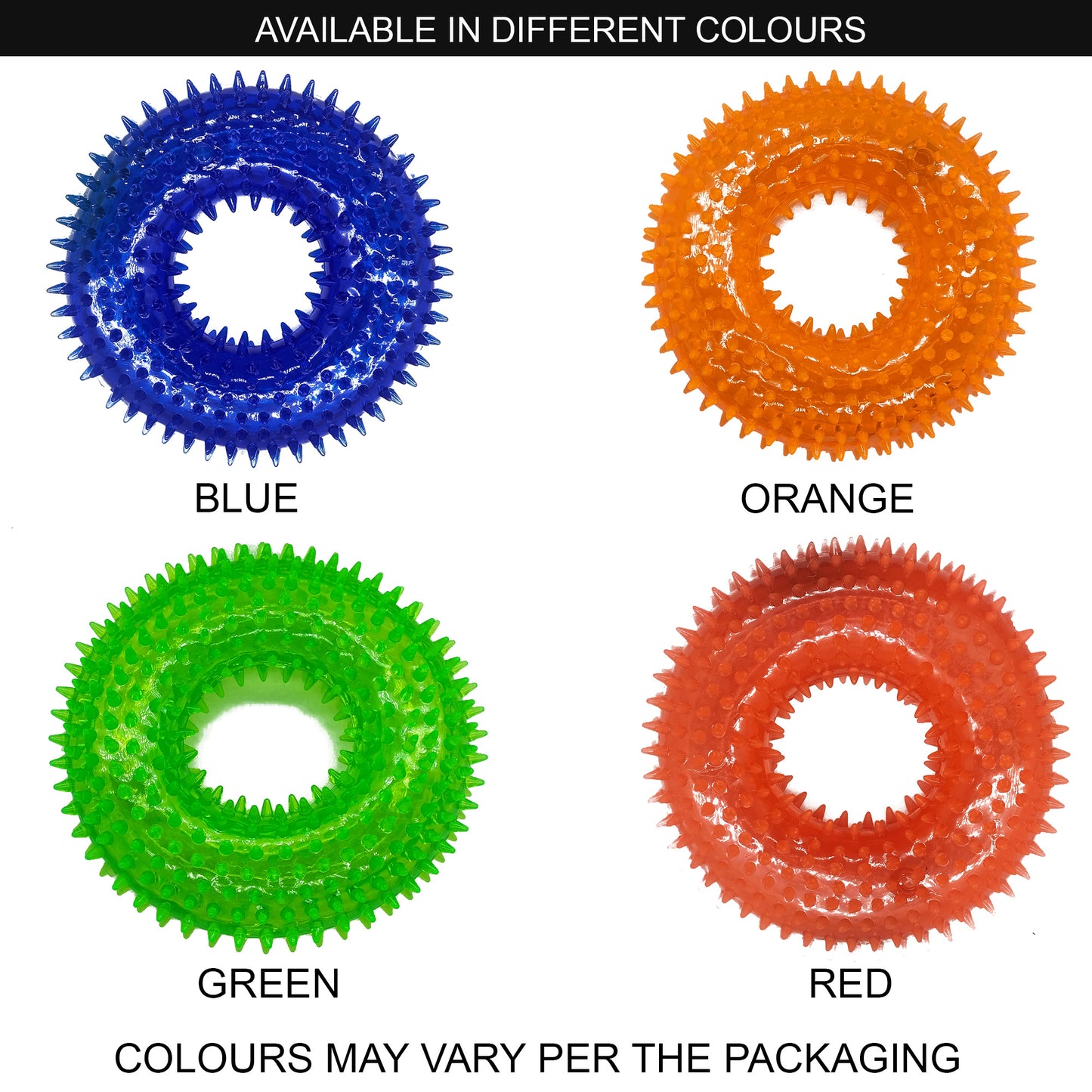 Rolloverforpaws Squeak Dog Chew Ring Toy - 4 inch Durable, Soft, and Safe for Teeth & Gums with extra bounce | Interactive Fetch & Play Ring Toy for Small, Medium & Large Dogs