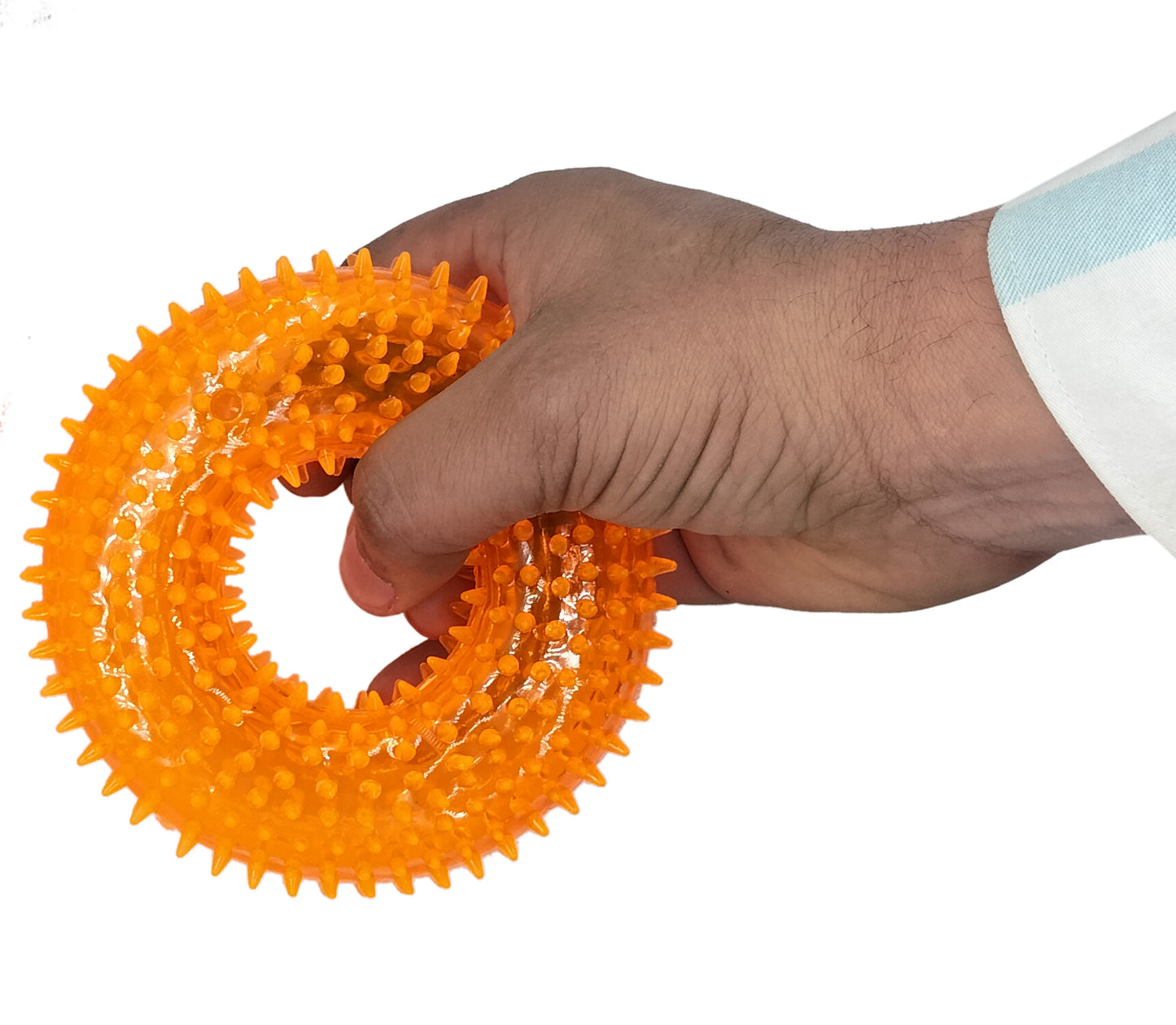 Rolloverforpaws Squeak Dog Chew Ring Toy - 4 inch Durable, Soft, and Safe for Teeth & Gums with extra bounce | Interactive Fetch & Play Ring Toy for Small, Medium & Large Dogs