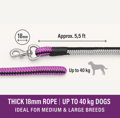 Heavy Duty Rope Dog Leash | Strong Leash for Medium & Large Dogs | Non-Slip Handle, Rustproof Hook, Tangle-Free Daily Leash for Walking & Training