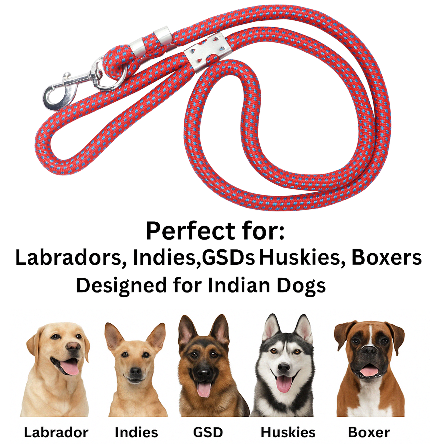 Heavy Duty Rope Dog Leash | Strong Leash for Medium & Large Dogs | Non-Slip Handle, Rustproof Hook, Tangle-Free Daily Leash for Walking & Training