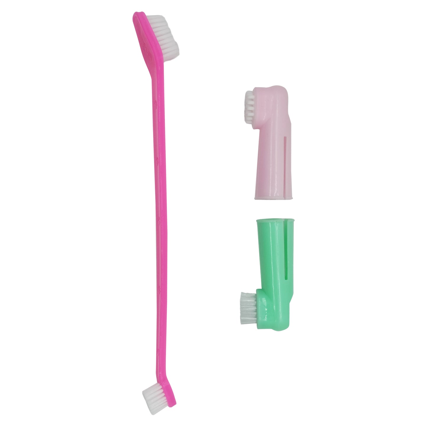 3-in-1 Dog Toothbrush Set | Long Dual-Head Brush & 2 Finger Brushes | Pet Dental Kit for Dogs & Puppies | Soft Bristles for Teeth Cleaning, Gum Massage & Oral Care