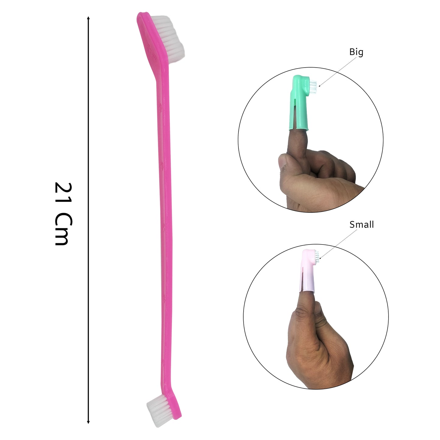 3-in-1 Dog Toothbrush Set | Long Dual-Head Brush & 2 Finger Brushes | Pet Dental Kit for Dogs & Puppies | Soft Bristles for Teeth Cleaning, Gum Massage & Oral Care