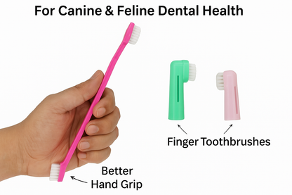 3-in-1 Dog Toothbrush Set | Long Dual-Head Brush & 2 Finger Brushes | Pet Dental Kit for Dogs & Puppies | Soft Bristles for Teeth Cleaning, Gum Massage & Oral Care