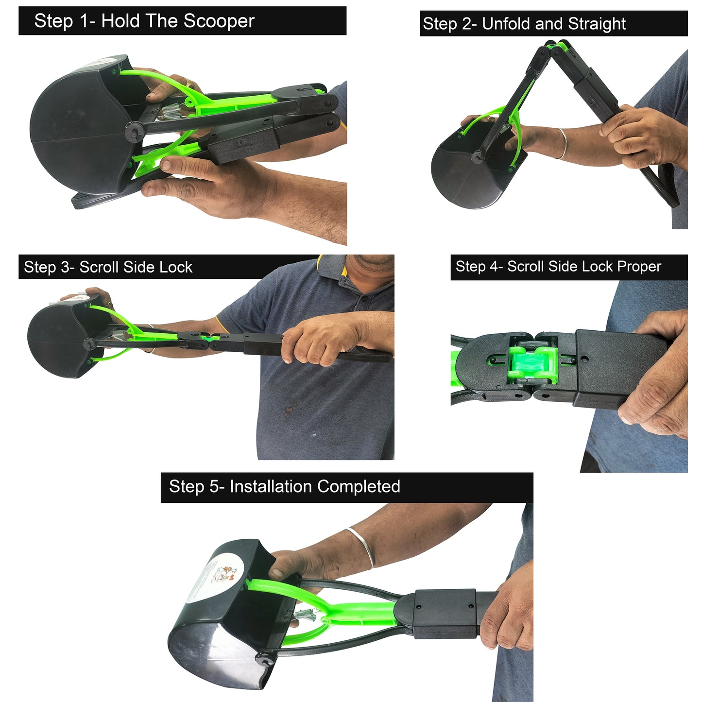 Rolloverforpaws Dog Poop Scooper Folding , Pet Waste Potty Picker | Black & Green | Big Size